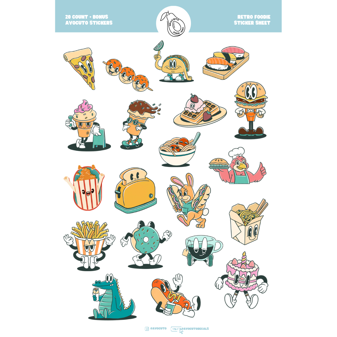 Pre-Made Retro Foodie Sticker Sheet