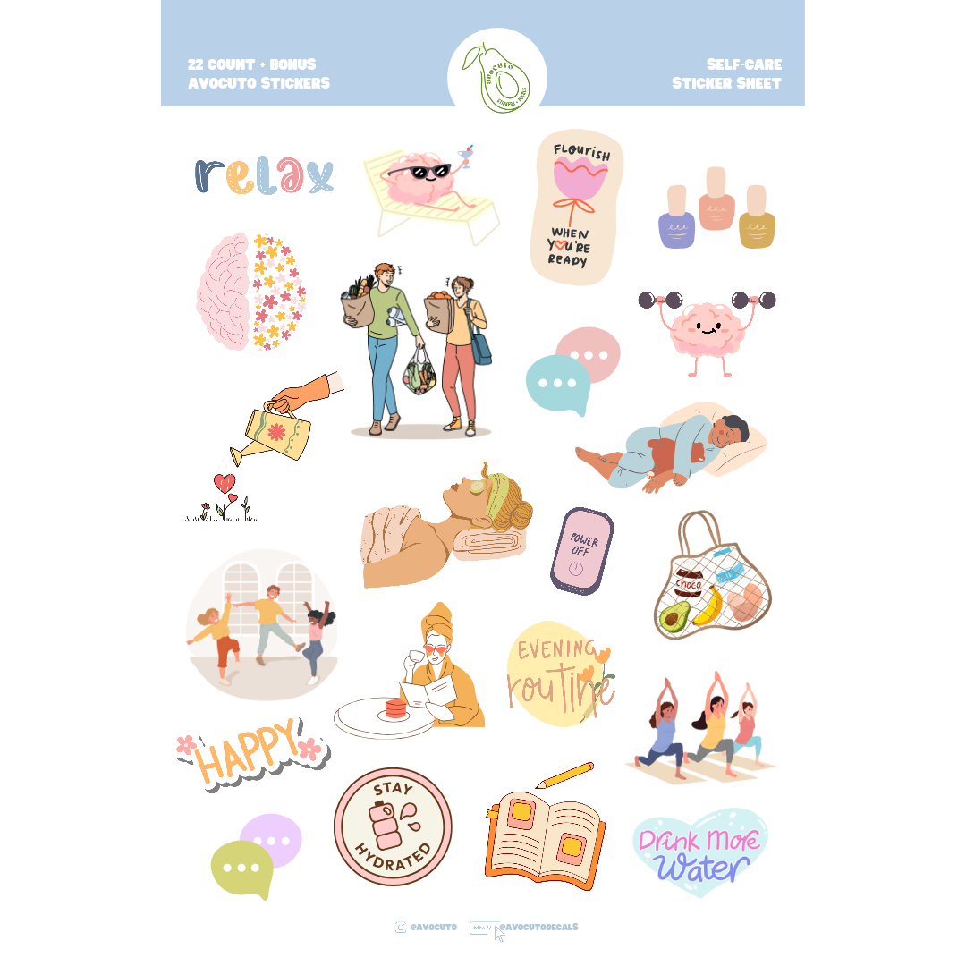 Pre-Made Self-Care Sticker Sheet