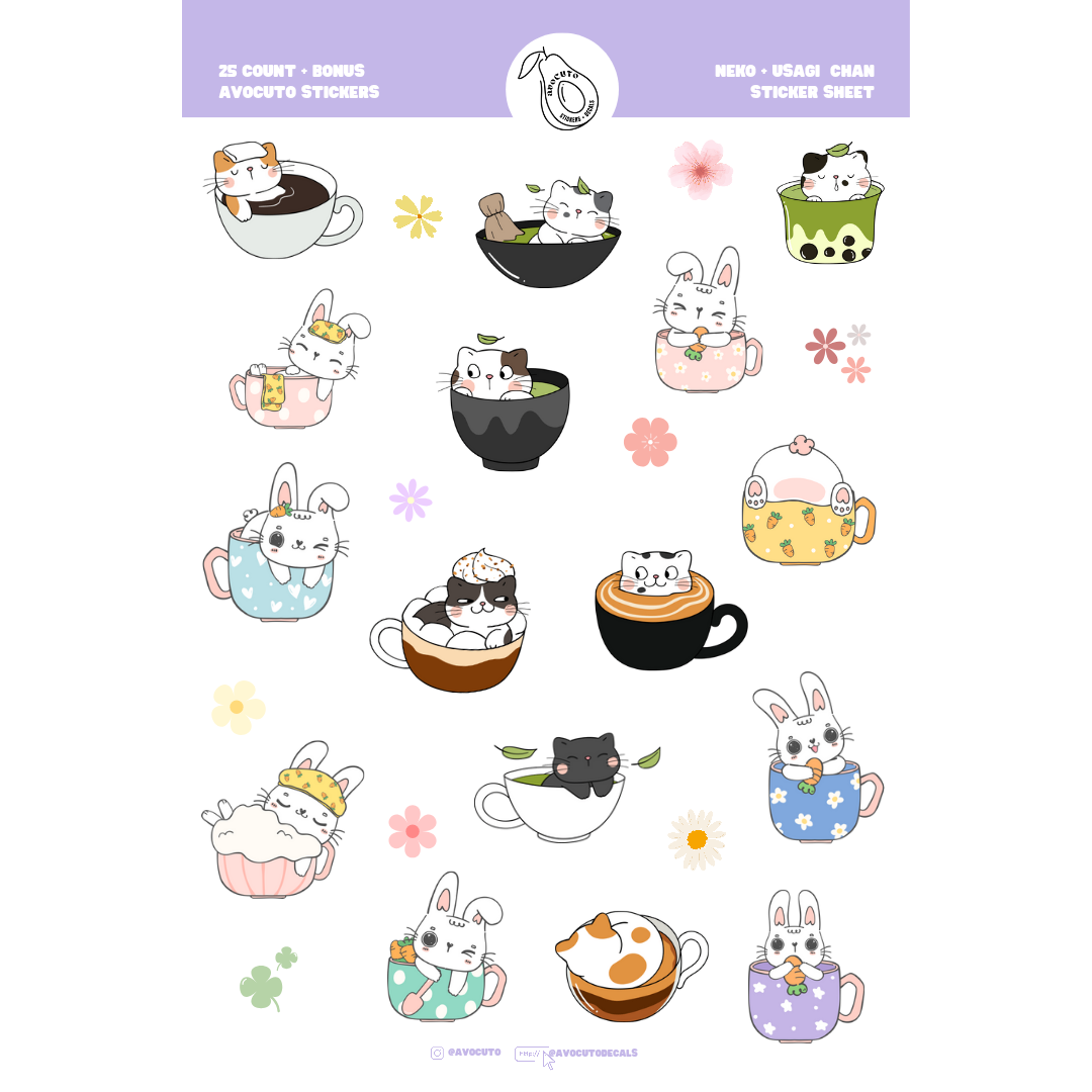 Pre-Made Neko + Usagi Chan Sticker Sheet