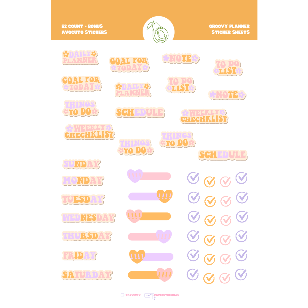 Pre-Made Groovy Planner Sticker Sheet
