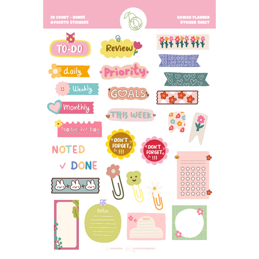 Pre-Made Kawaii Planner Kiss Cut Sticker Sheet